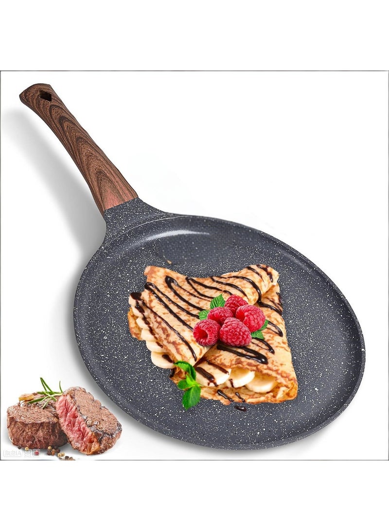 Nonstick Crepe Pan, Swiss Granite Coating Dosa Pan Pancake Flat Skillet Tawa Griddle 26.5cm with Stay-Cool Handle, Induction Compatible Gass - Image 1